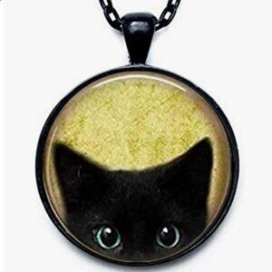 Trenro Cute Peeking Black Cat Necklace – Hypoallergenic Alloy Pendant with Adjus